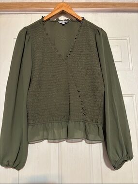 Naked Zebra Olive Smocked Wrap Blouse